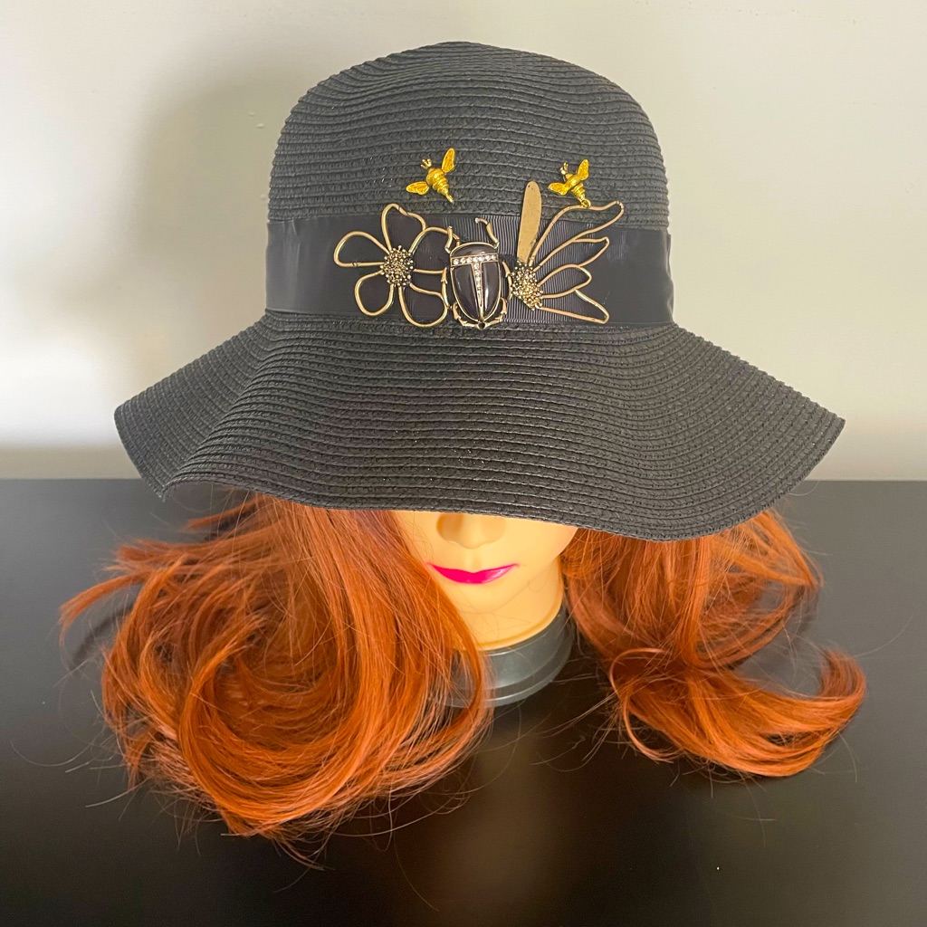 Gold Insects On Gold Flowers Black Summer Hat